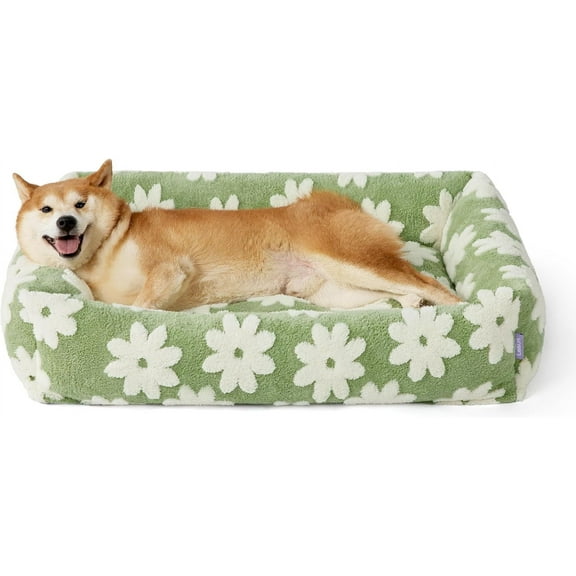 Lesure Cute Dog Bed for Large Dogs - Washable Pet Beds,Cozy Rectangle Orthopedic Sofa with Jacquard Shaggy Plush & Anti Slip Bottom,36x27x8inches