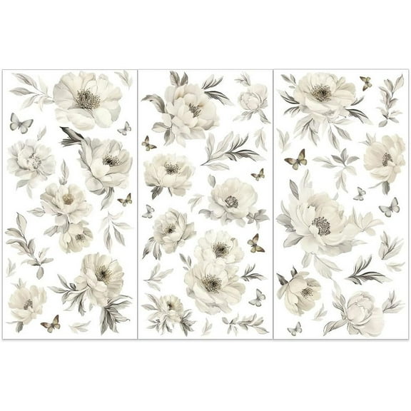 3pcs/Set Ivory Flowers Rub on Transfers for Furniture and Crafts 6x12 inch White Flowers Furniture Decals Flower Theme Transfer Stickers