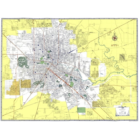 Historic City Map - Houston Texas - Ashburn 1950 - Vintage Wall Art