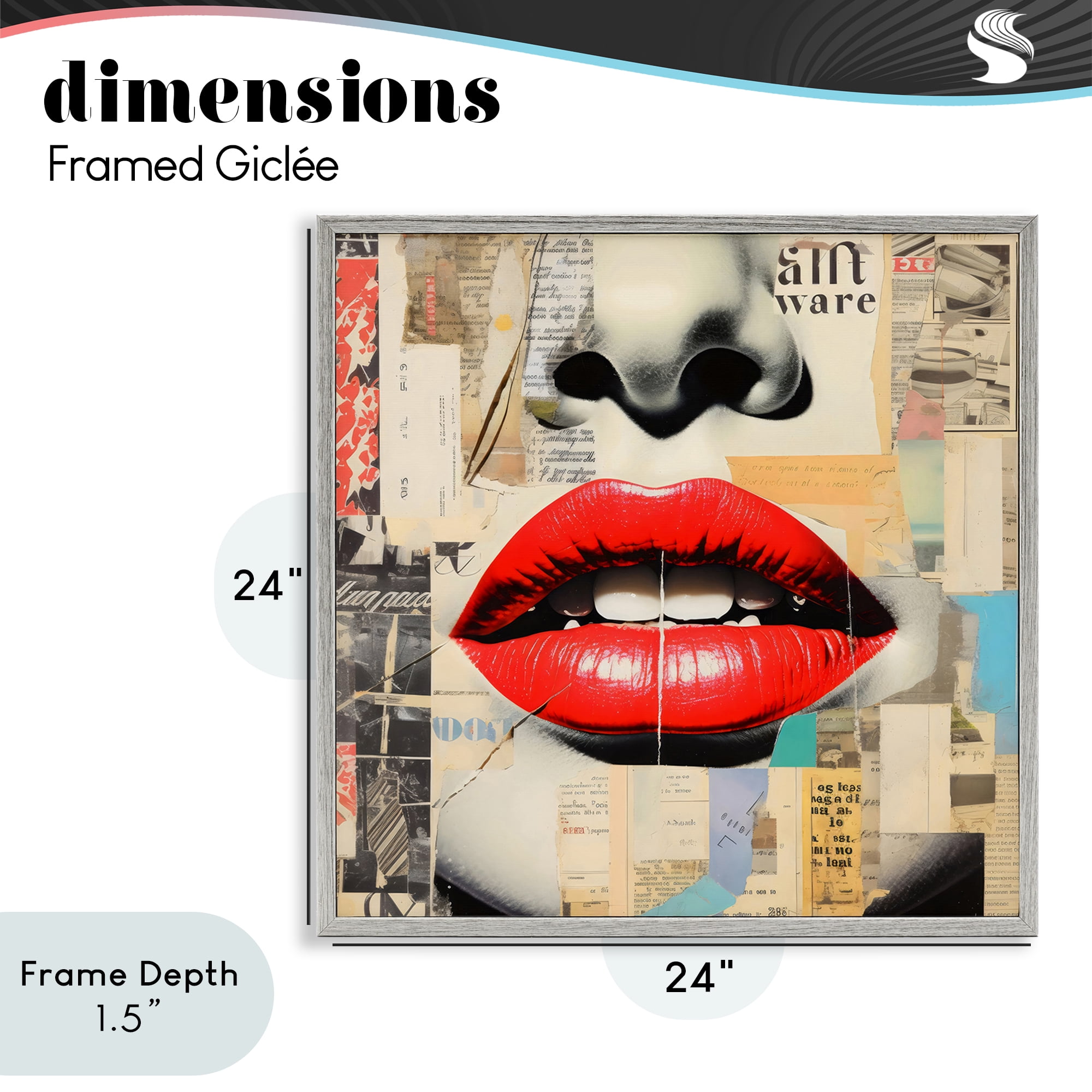 Stupell Industries Fashion Collage with Scarlet Lips Gray Framed Giclee Art, design by Creative Studio