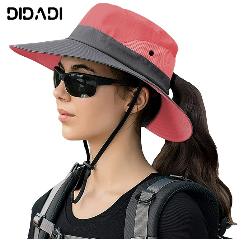 Didadi Sun Hats with UV Protection, Outdoor Tribe Sun Hat with Ponytail-Hole, Foldable Mesh Beach Hat , Breathable Bucket Hat for Women Fishing