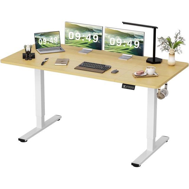 Electric Height‑Adjustable Standing Desk 63″ × 24″ - Dual Motor Sit‑Stand Desk with Memory Presets, Steel Frame & Brown Desktop for Home Office, Gaming & Study