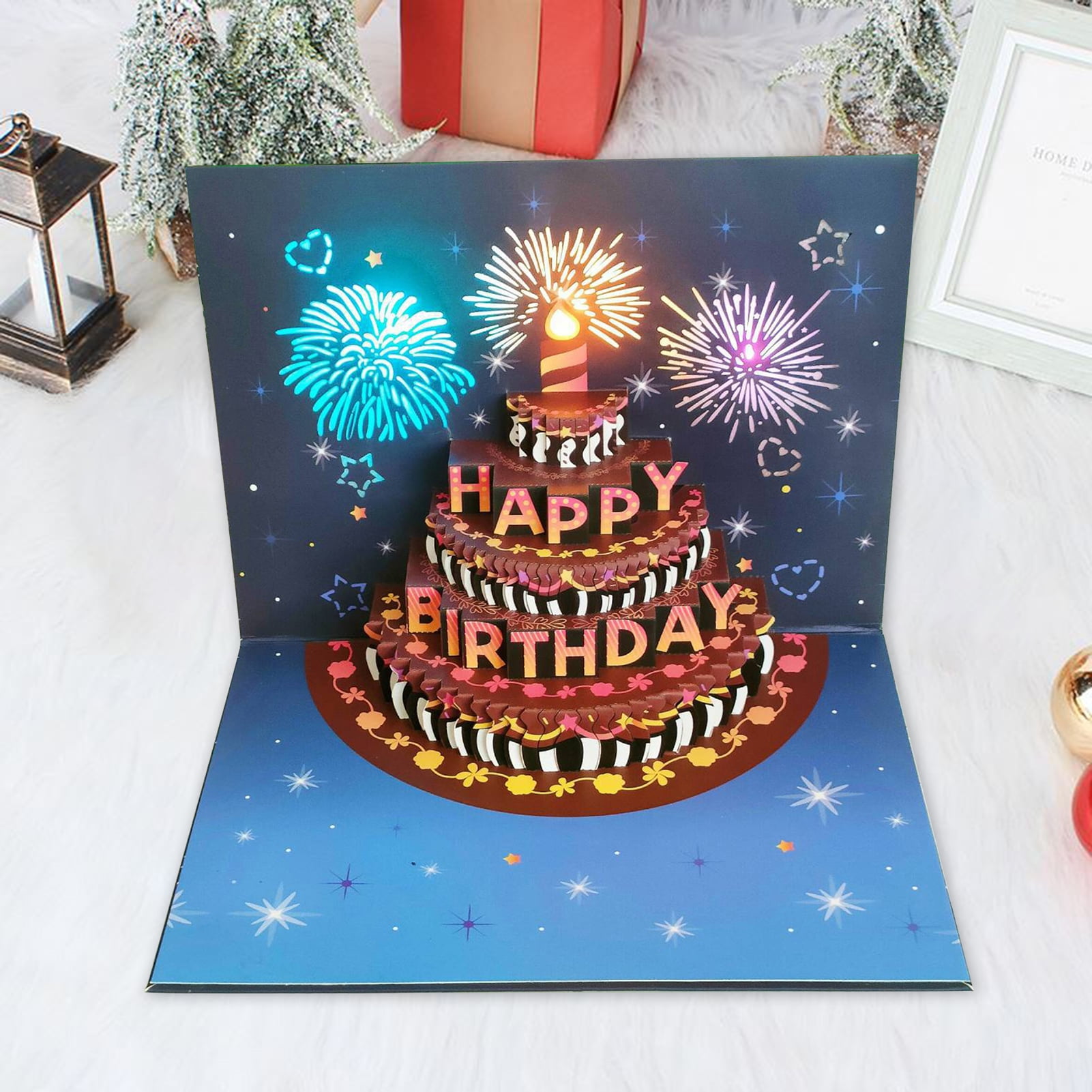 Mosey 3D Birthday Card with Musical Lights Blowable Cake Surprise