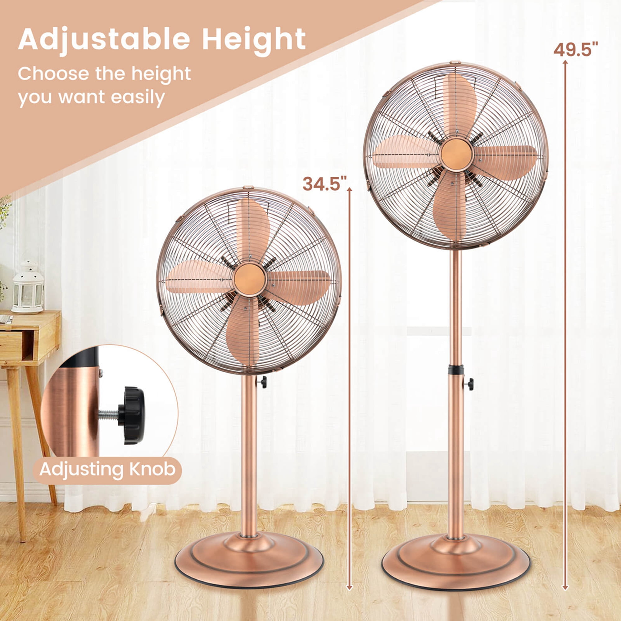 Costway 16" Standing Pedestal Fan with 3 Speed Settings Carrying Handle Aluminum Blades Copper