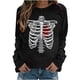 thumbnail image 1 of Mujeres Casual Manga completa Cuello redondo Tops Camisas sueltas Blusa Estampado de esqueleto Gráfico Sudadera Pompotops FGAJ18884, 1 of 5