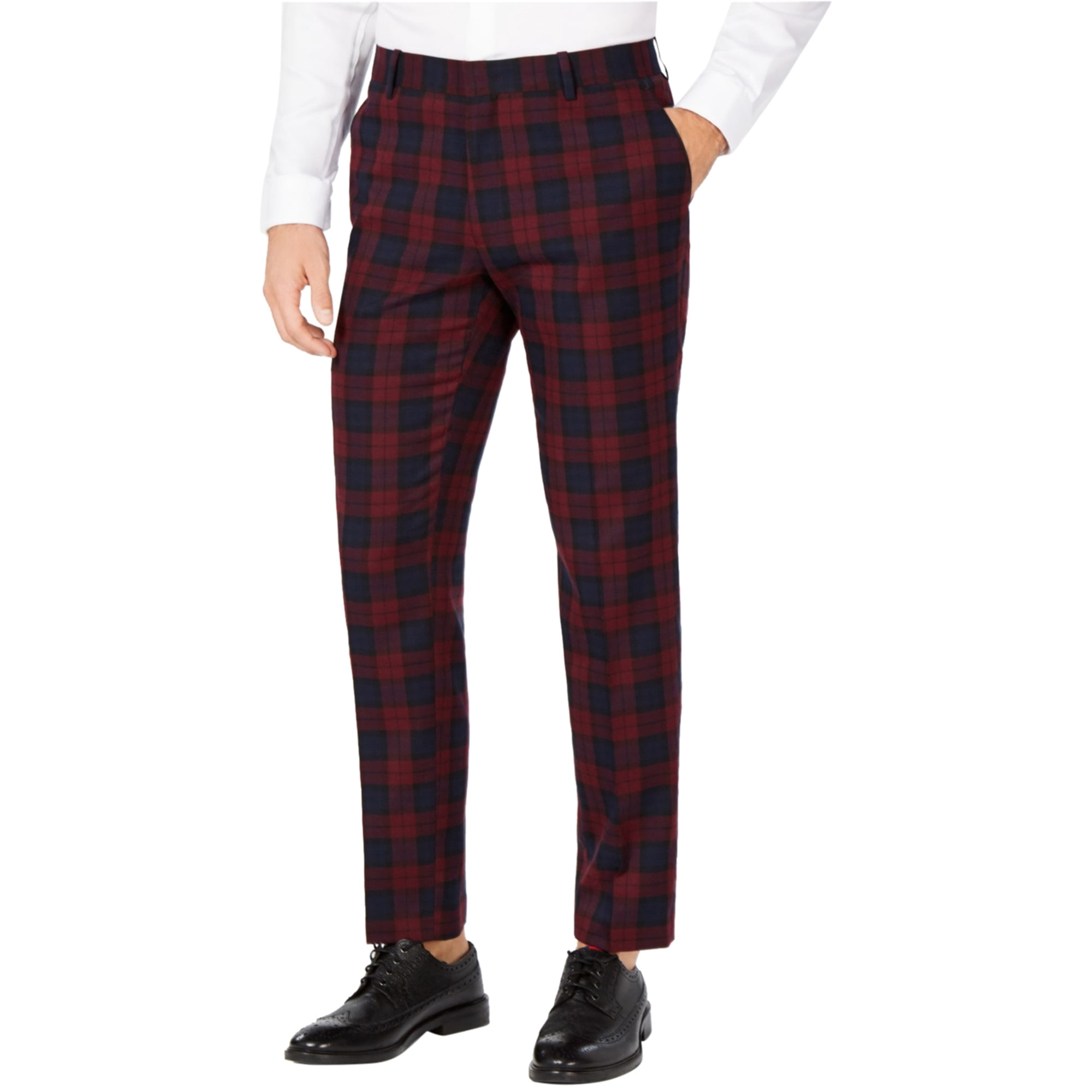 Mens Tartan Plaid Dress Pants Slacks 