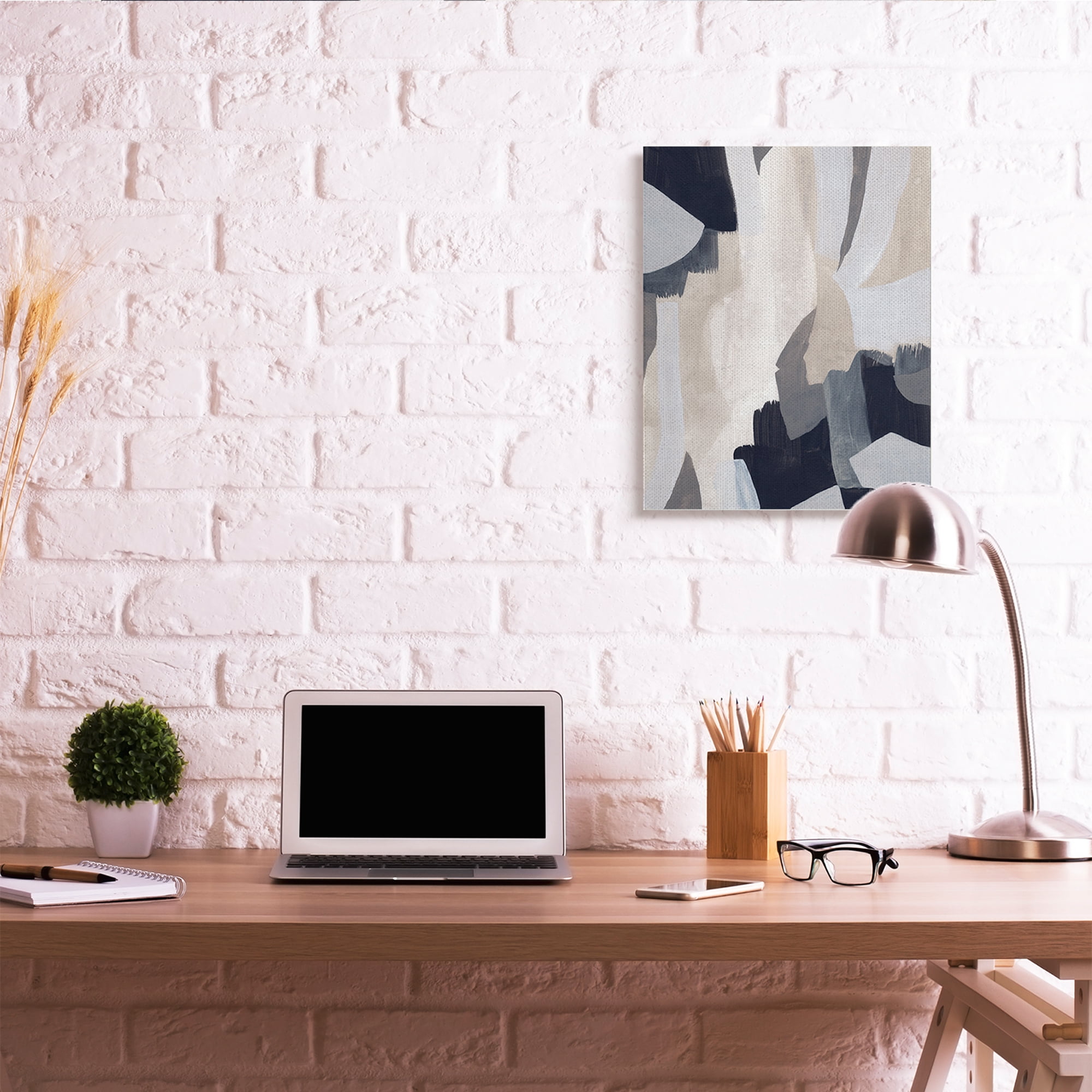 Stupell Industries Layered Organic Abstract Shapes Blue Beige Canvas Wall Art, 24 x 30, Design by June Erica Vess