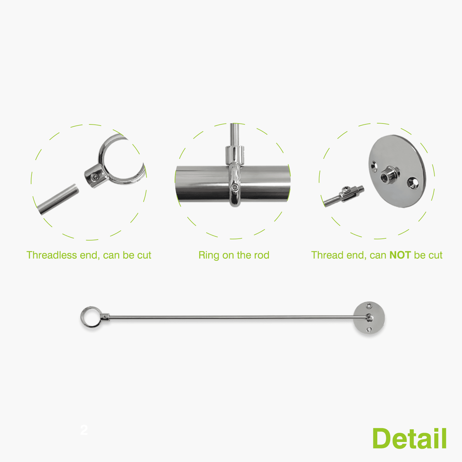 Naiture 48" Swivel Stainless Steel Shower Curtain Rod Ceiling Support with 1'' Loop, Chrome Finish