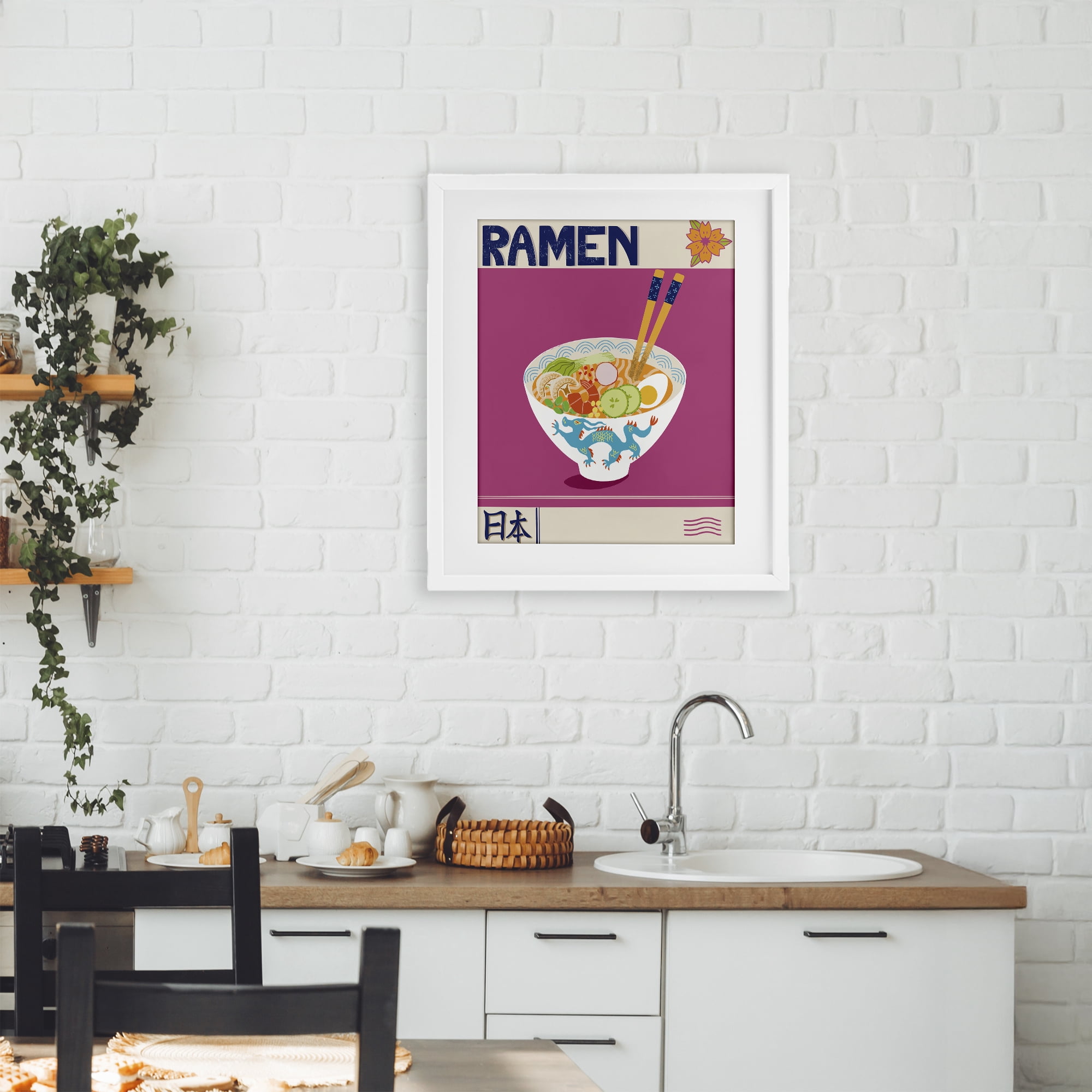 Stupell Industries Enchanted Japanese Ramen White Framed Print Under Glass, design by Jo Reid