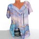 thumbnail image 1 of Fiudx Camisas para Mujer Blusa Estampada con Cuello En V y Mangas Cortas Informales para Mujer a La Moda, Blusas con Pliegues, 1 of 4