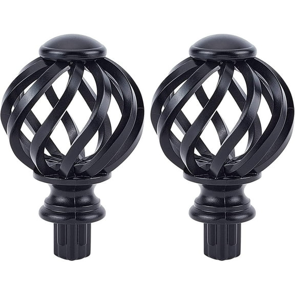 2PCS Round Curtain Rod Finials Drapery Pole Ball End Black Twisted Cage Replacement Decorative End Head Caps 1/4"-20UNC Screws