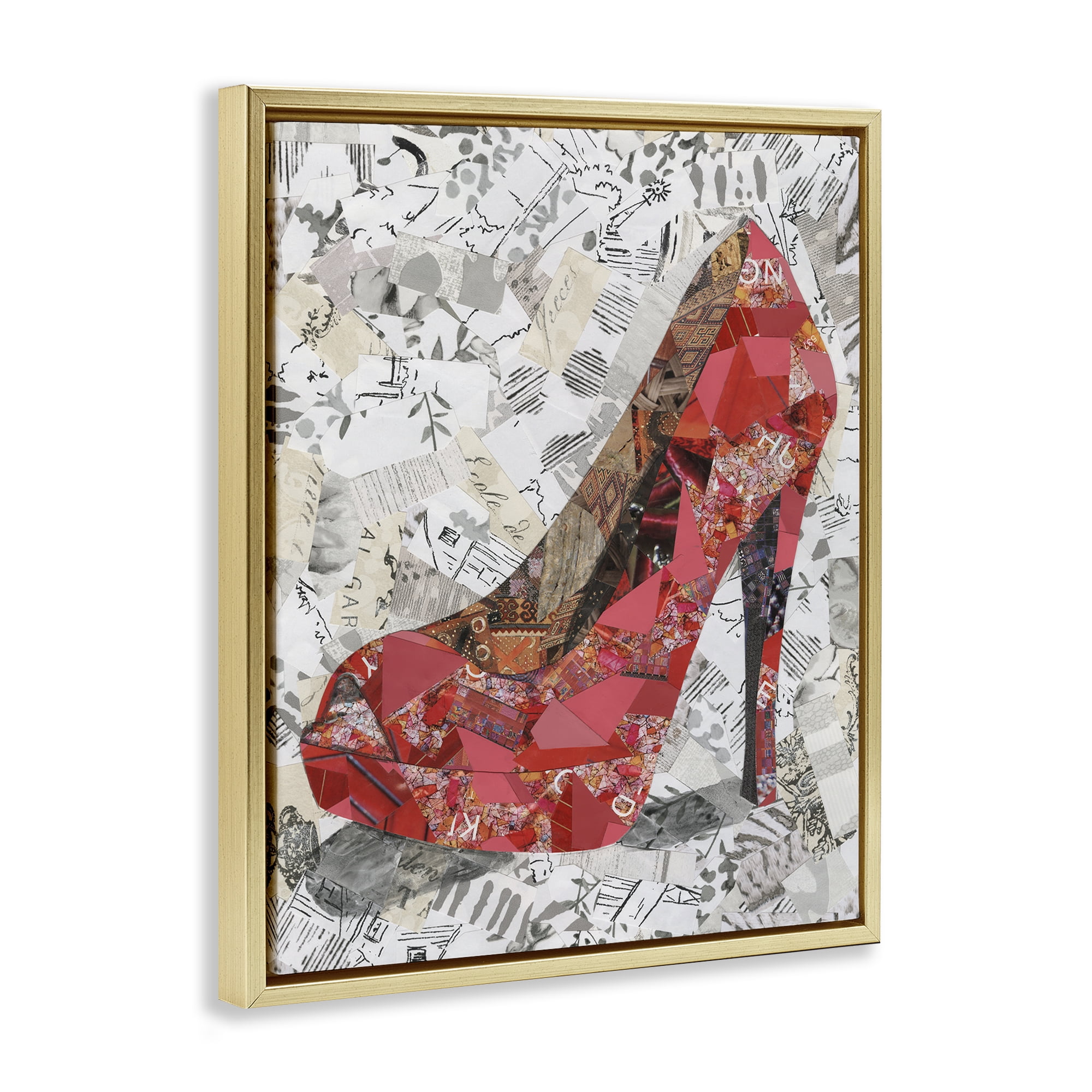 Stupell Industries Eclectic Glam Heel Fashion Painting Gold Floater Framed Canvas Art Print Wall Art, 25 x 31