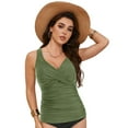 thumbnail image 4 of vigerkar Women Tankini Bathing Suit Top - Twist Front V Neck Swim Top Ruched Tummy Control Top Only No Bottom 2025 AG, M, 4 of 9