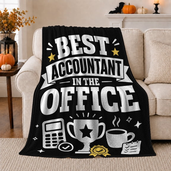 Best Accountant Office Achievement Theme Celebration, Playful Food Art Scene, Warm Flannel Blanket for Living Room and Reading Nook, Art Lovers Birthday Gift, Playful Home Decor