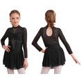 thumbnail image 3 of Vestido de tul y malla de gimnasia para niñas, ropa de baile, manga larga, cuello redondo, brillantes diamantes de imitación, para patinaje artístico, baile de salón, 3 of 5