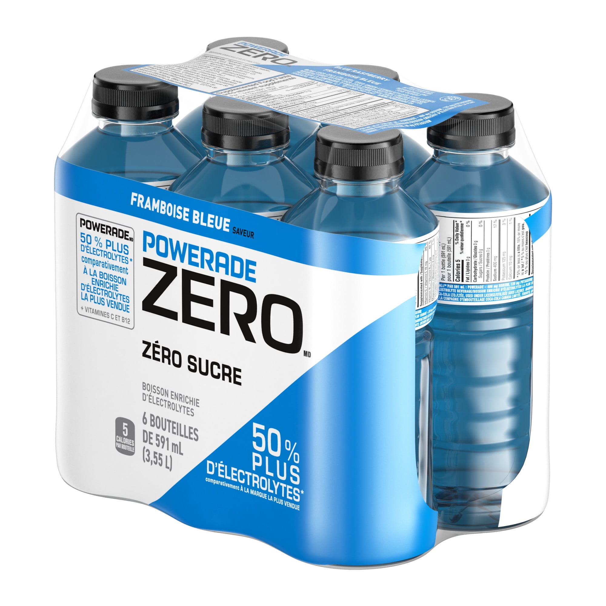 Powerade Zero Framboise Bleue Bouteilles, 591 mL,