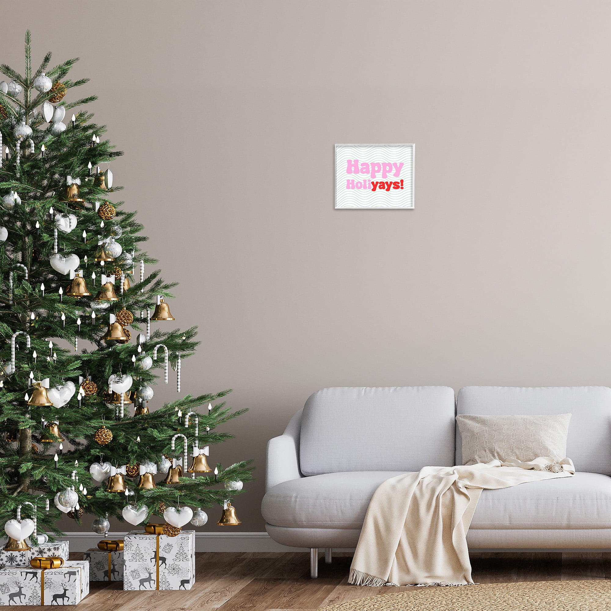 Stupell Industries Happy Holiyays Patterned Holiday Painting White Framed Art Print Wall Art, 14 x 11