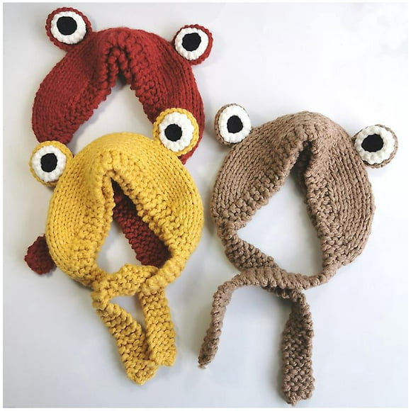 Dww-3pcs(rouge Orang + Marron Clair + Jaunebonnet Tricot En Forme De Grenouille - Bandeau En Tricot - Chaud - Pour L'hiver - Avec Cache-oreilles - Jol