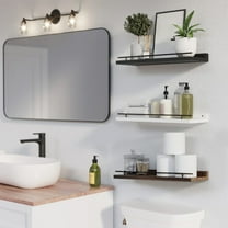 Wall Shelf Floating Storage Rack | Modular Partition Hanging Organizer | Wood Material - Brown Black White | Suitable for Bathroom Kitchen Living Room | 40x14.3cm | Strong Load Bearing | Expandable