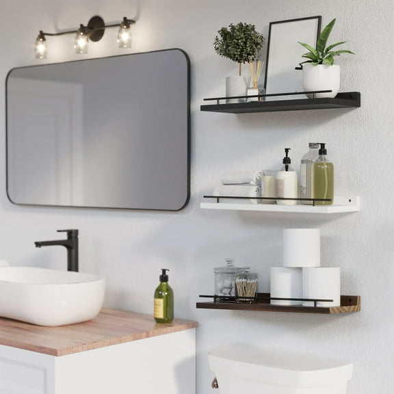 Wall Shelf for Bathroom, Kitchen, and Living Room Storage, Floating Partition Hanging Rack, Wall-Mounted Display Shelf for Plants, Toiletries, or Decorative Items, Ihhxbz | Black