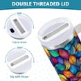 thumbnail image 3 of Yayeee 30oz Stainless Steel Tumbler with Straw and Handle Double-Wall Insulated Travel Water Bottle, Vibrant Art Leaves Pattern, 3 of 8