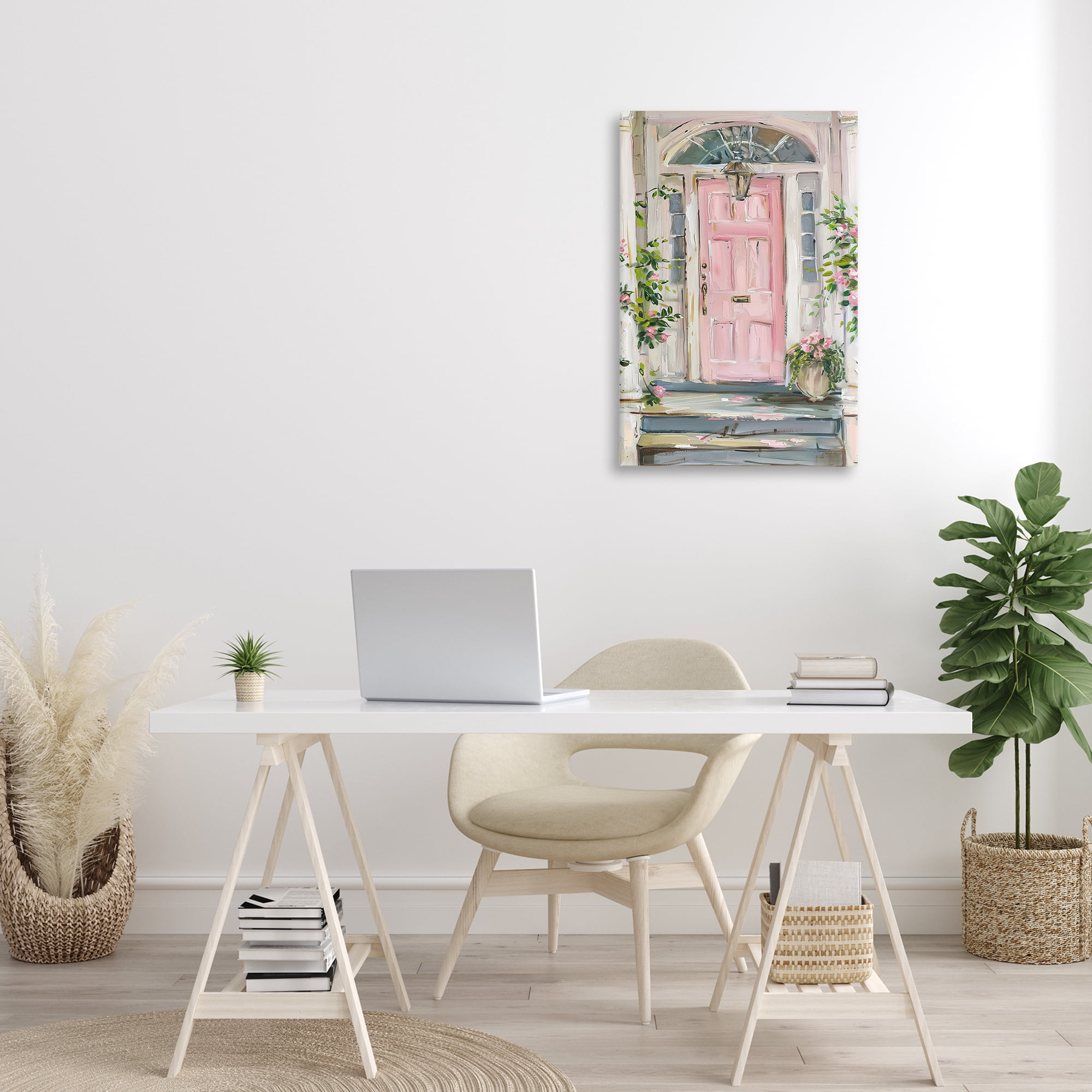 Stupell Industries Pink Door Welcome Town & City Painting Gallery Wrapped Canvas Art Print Wall Art, 20 x 30