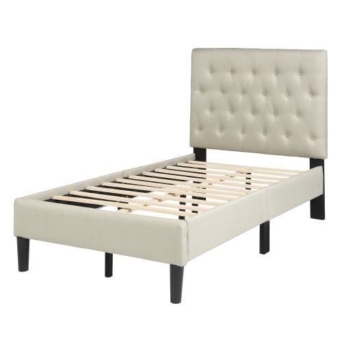 Upholstered Linen Platform Bed With Tufted Headboard Twin Size Walmart Com Walmart Com