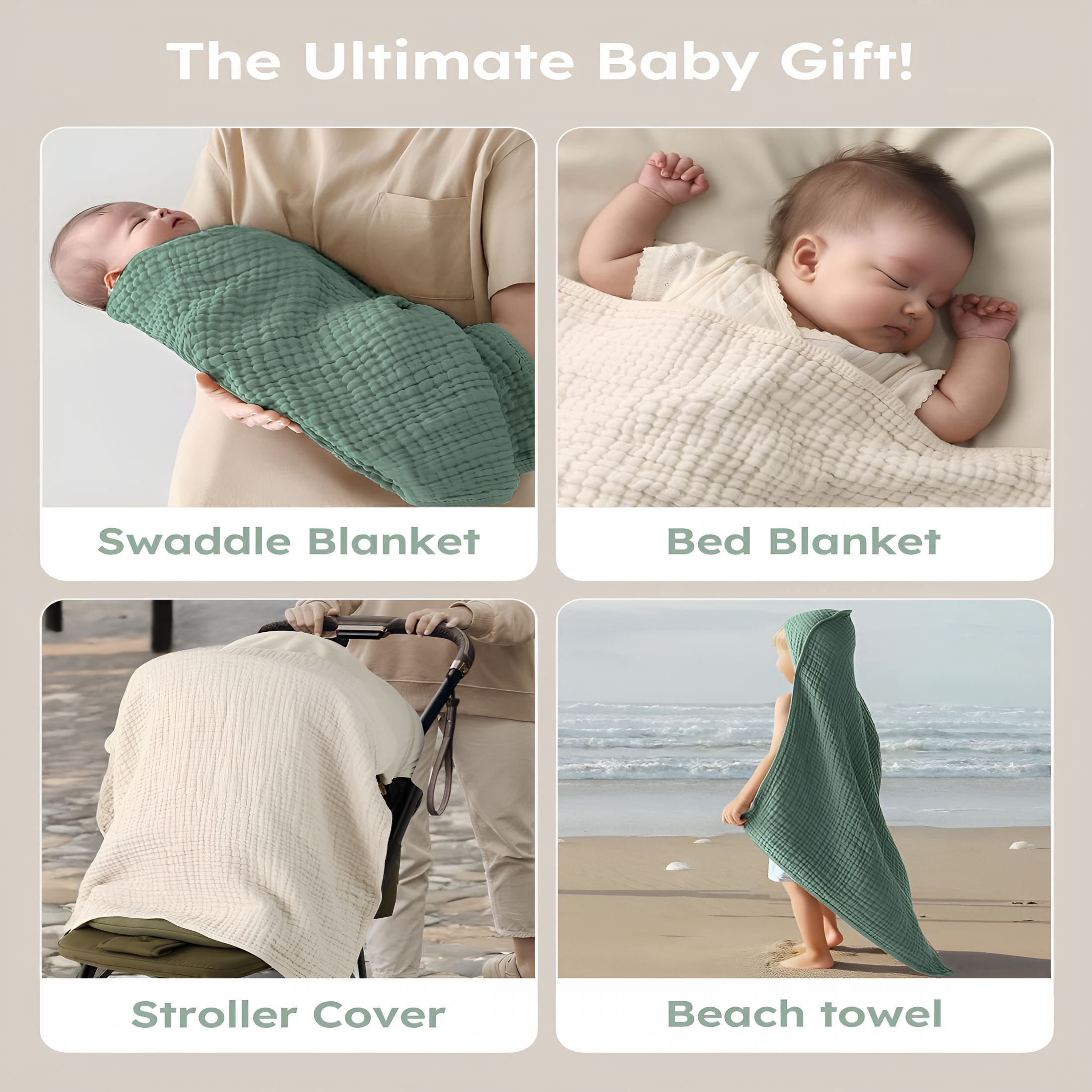 ARLAJO Hooded Baby Towels for Newborn 2 Pack 100% Muslin Organic Cotton Baby Bath Towel with Hood for Babies,Infant,Toddler and Kids,Large 32X32Inch,Soft and Absorbent