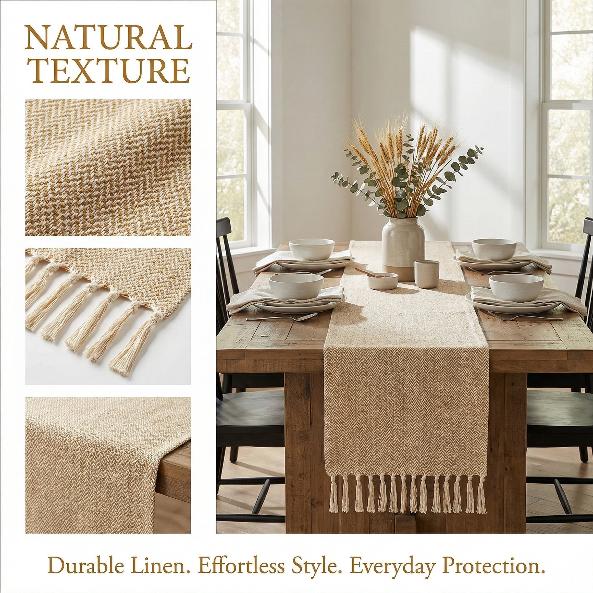 Unique Bargains Long Washable Tassels Table Runner for Decorations Wave Pattern 13"x72"