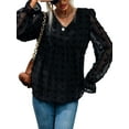 thumbnail image 2 of Txlixc Tops de manga larga con cuello en V para mujer, blusa suelta de empalme de malla con decoración de bolas de felpa de estilo informal para primavera y otoño Txlixc Moda, 2 of 9
