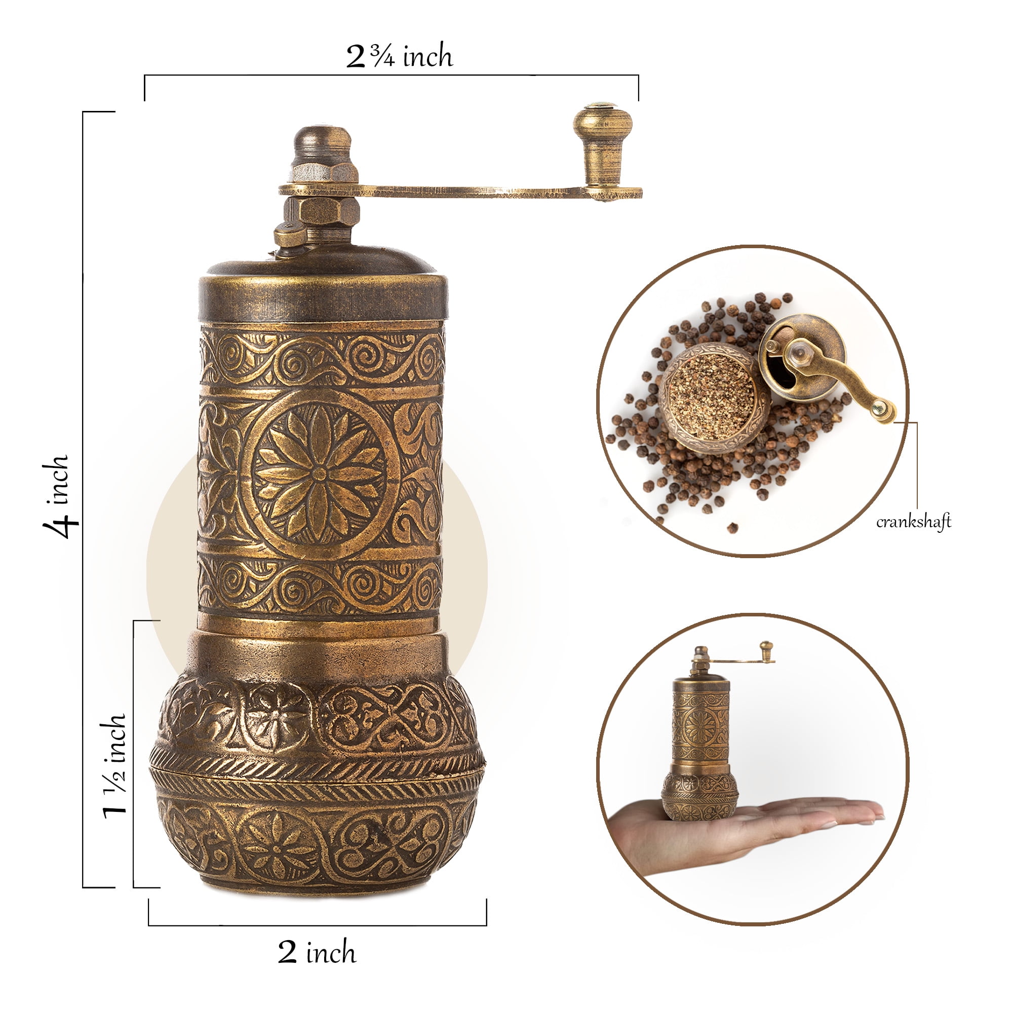 Traditional Turkish Pepper Grinder, Small Vintage Look Mill, 6 Colour  Options