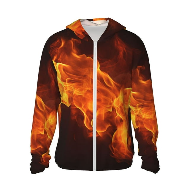 Disketp Fiery Orange Flames Energy for Men's Sun Protection Hoodie Performance Long Sleeve Fishing Outdoor Lightweight-Small