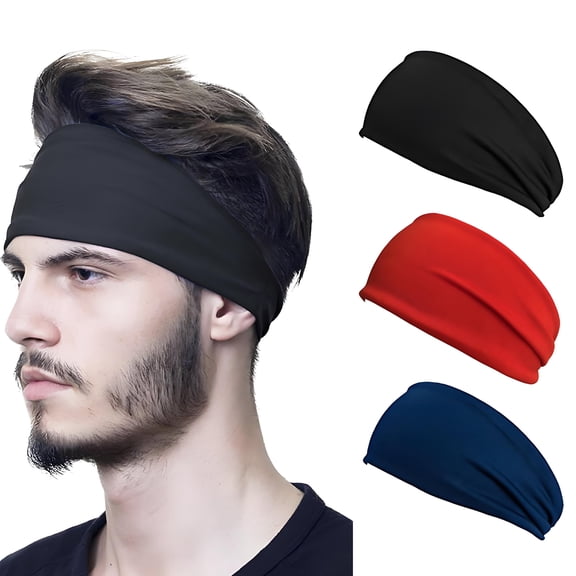 3pcs Tennis Headband Sweat Bands For Men Women,Workout Sweatbands Moisture Wicking Absorbent Head Bands For Teenagers Students,Stretch No Slip Men's Headbands For Yoga Running Sports Hiking