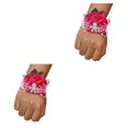 thumbnail image 1 of relayinert Bracelet Extensible Unique avec des Roses en Satin Faites à la Main pour un Look Élégant Facile à Porter N26 rose Rouge 2Set, 1 of 6