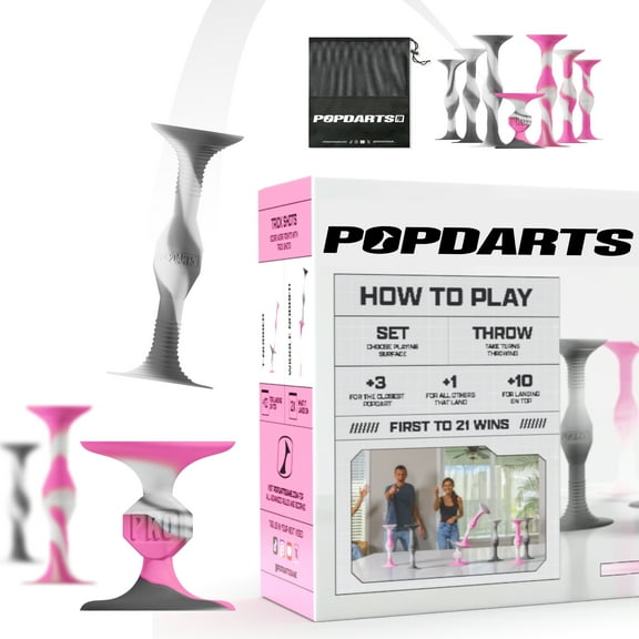Popdarts Pink & Gray Pro Pack – Suction Cup Dart Game for Indoor/Outdoor Play