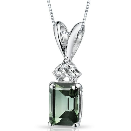 Peora 1.00 Carat T.G.W. Emerald-Cut Green Tourmaline and Diamond Accent 14kt White Gold Pendant, 18