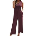 thumbnail image 3 of AGWOLF Womens Summer Jumpsuits Dressy Casual Sleeveless One Piece Crewneck Wide Leg Rompers Casual Summer Onesie with Pockets, 3 of 7