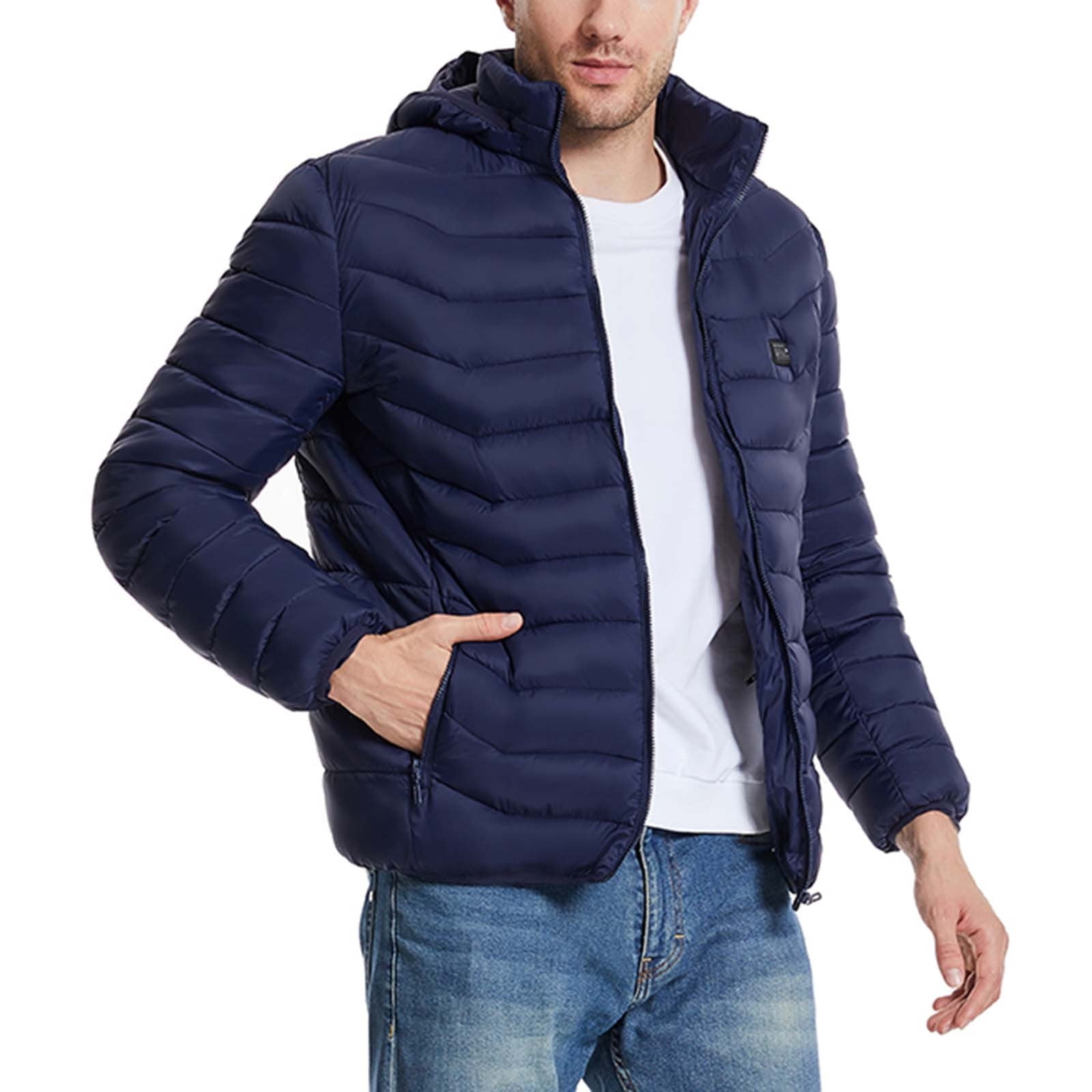 QATAINLAV Mens Womens Heated Jackets for Winter Outdoor Hunting 19 Zones Electric Heating Hooded Coat with Pocket Blue XXXL,