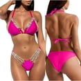 thumbnail image 2 of Cómodos accesorios de metal Diamante de imitación Traje de baño dividido para mujer Bikini de vacaciones Traje de baño con cordones de color liso OAVQHLG3B Store  lin121212, 2 of 4