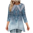 thumbnail image 2 of Qulqfy Graphic Blouses for Women Scoop Neck Casual Loose Fit 3/4 Length Sleeve Vintage Fall Flowy Pleat Work Womens Tops Summer L, 2 of 7