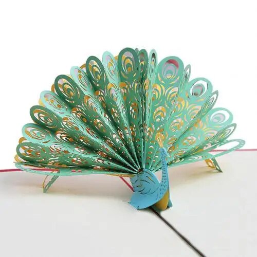 Tarjeta de felicitación de papel emergente 3D de pavo real creativo, regalo de cumpleaños y Navidad, Festival