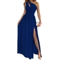 thumbnail image 1 of CANKER Women Sexy Sleeveless One Shoulder Maxi Long Dress Irregular Hollow Out Ruched Wrap Front Side High Split Pleated Gown, 1 of 19