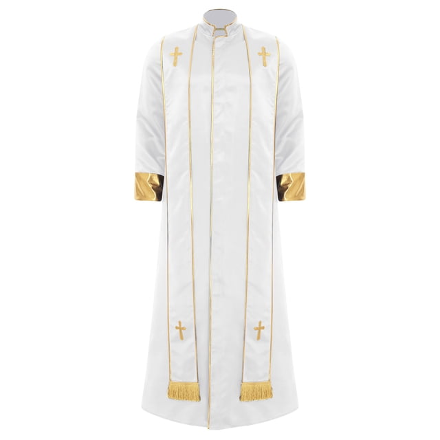 Eandarui Mens Friar Medieval Renaissance Priest Long Robe Church Worship Halloween Party Cosplay Costume White S