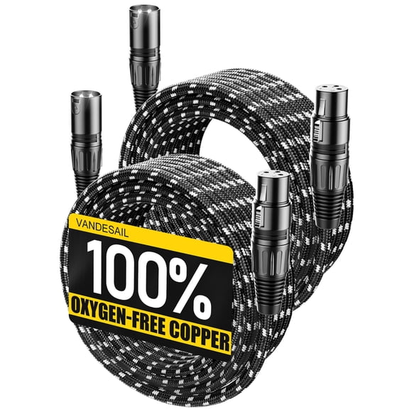 VANDESAIL 25ft 2 Pack Nylon Braided XLR Extension Microphone Cable, OFC Shielded and Balanced XLR Male to XLR Female Mic Cord for