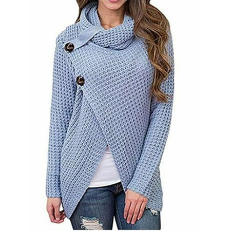 Women Cowl Neck Roll Sweater Autumn Winter Casual Knit