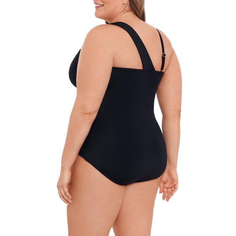Time and Tru Women's and Women's Plus Size One Shoulder Swimsuit with Key  Ring 