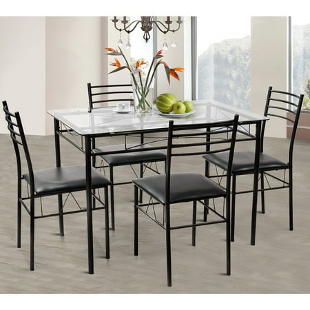 Birch Dining Room Side Table - Gymax 5 PC Dining Set Glass Top Table and 4 Chairs Kitchen Room Furniture