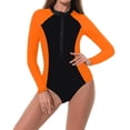 thumbnail image 6 of One Piece Swimsuits for Women Long Sleeve Rash Guard Zipper Front Bathing Suits Athletic Color Block Surf Wear Slimming Body Suit, 6 of 8
