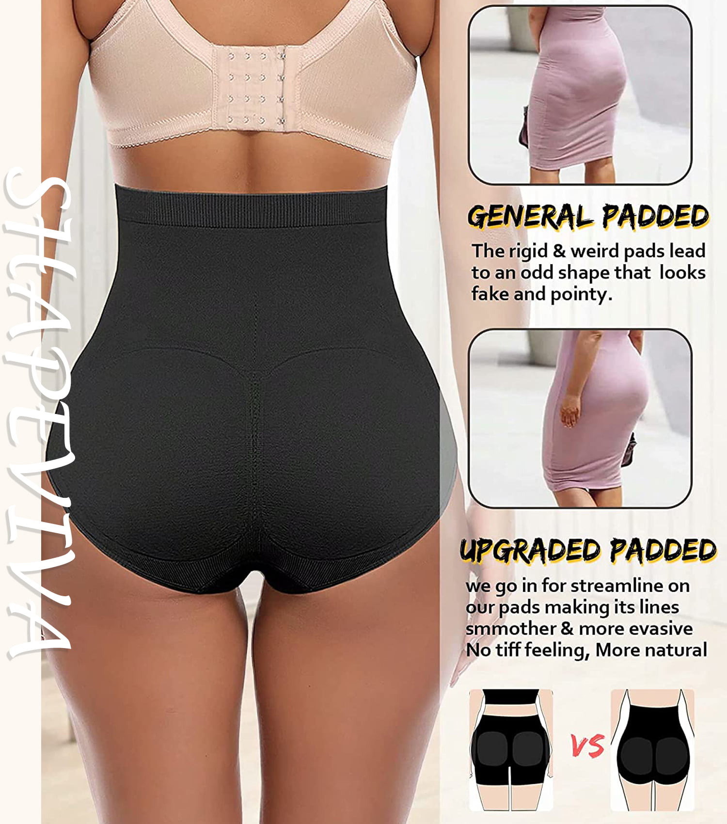 SHAPEVIVA Butt Lifter Panties Body Shaper for Women Hip Enhancer Hi-waist  Tummy Control Shapewear Shorts 