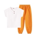 thumbnail image 2 of SGFCWSX Boys 2 Piece Outfits Henley Short Sleeve T-Shirt Jogger Pants Summer Casual Linen Cotton Clothes Set Orange Size 12M, 2 of 6